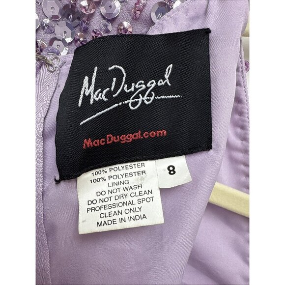 Mac Duggal Size 8 Purple 107641 Sequined Puff Sleeve V Neck Midi Cocktail Dress - Picture 11 of 12